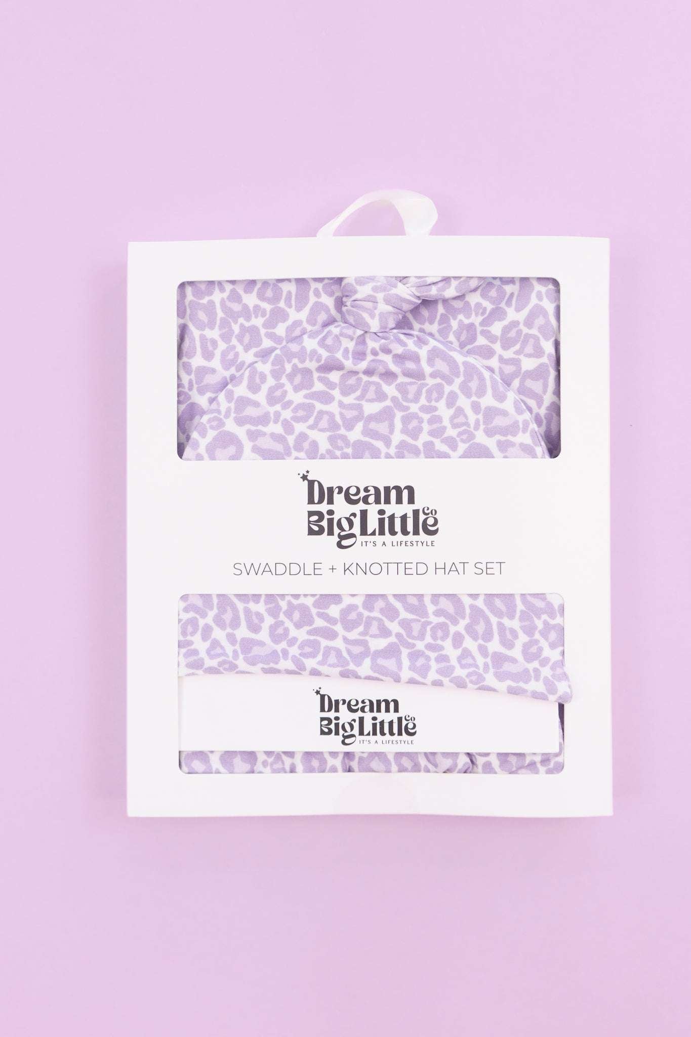 Lavender Leopard Dream Swaddle & Beanie Milk & Baby