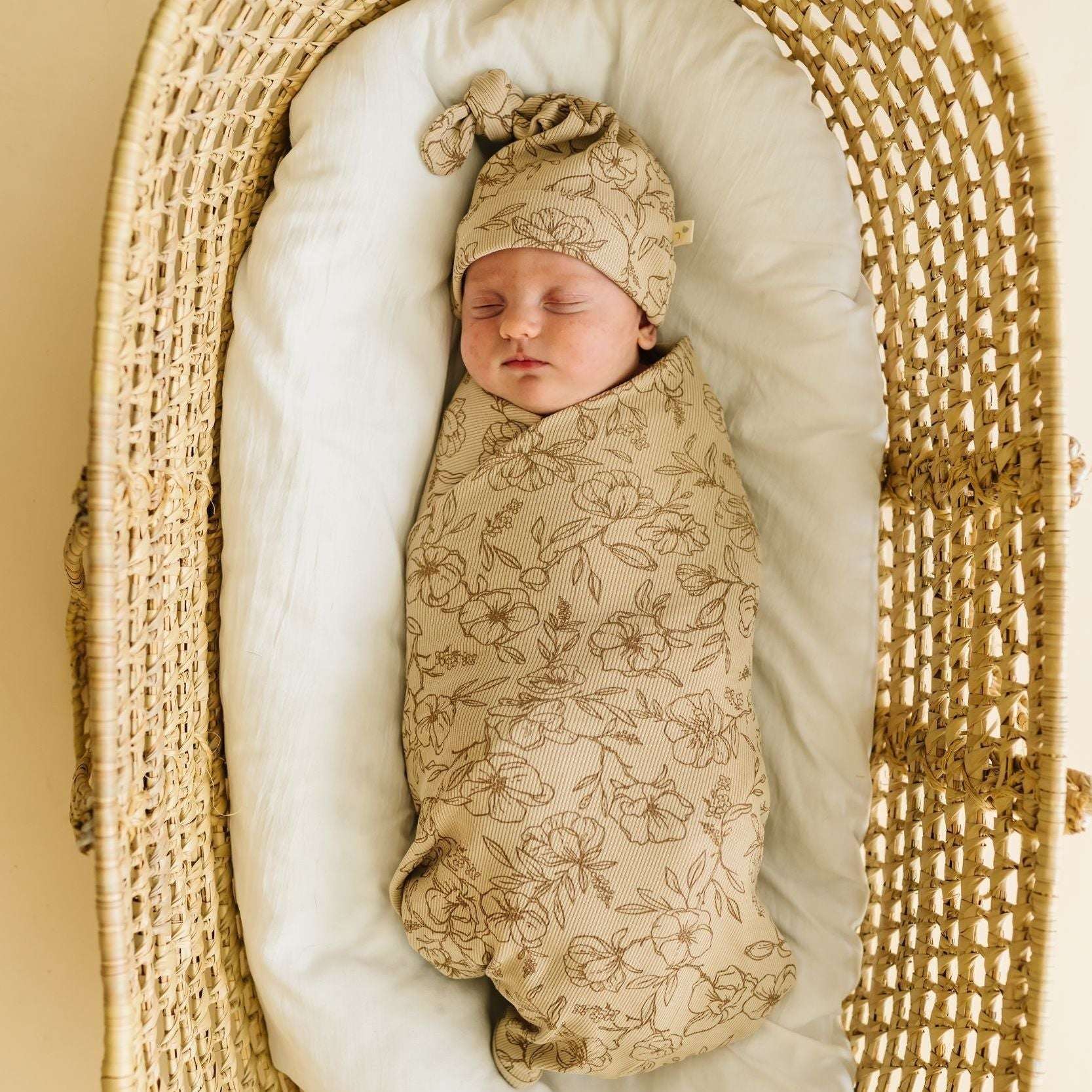 Vintage Bloom | Organic Swaddle Blanket & Hat Milk & Baby