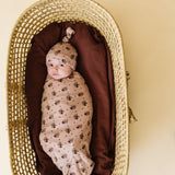 Organic Swaddle Blanket & Hat - Rose Ditsy