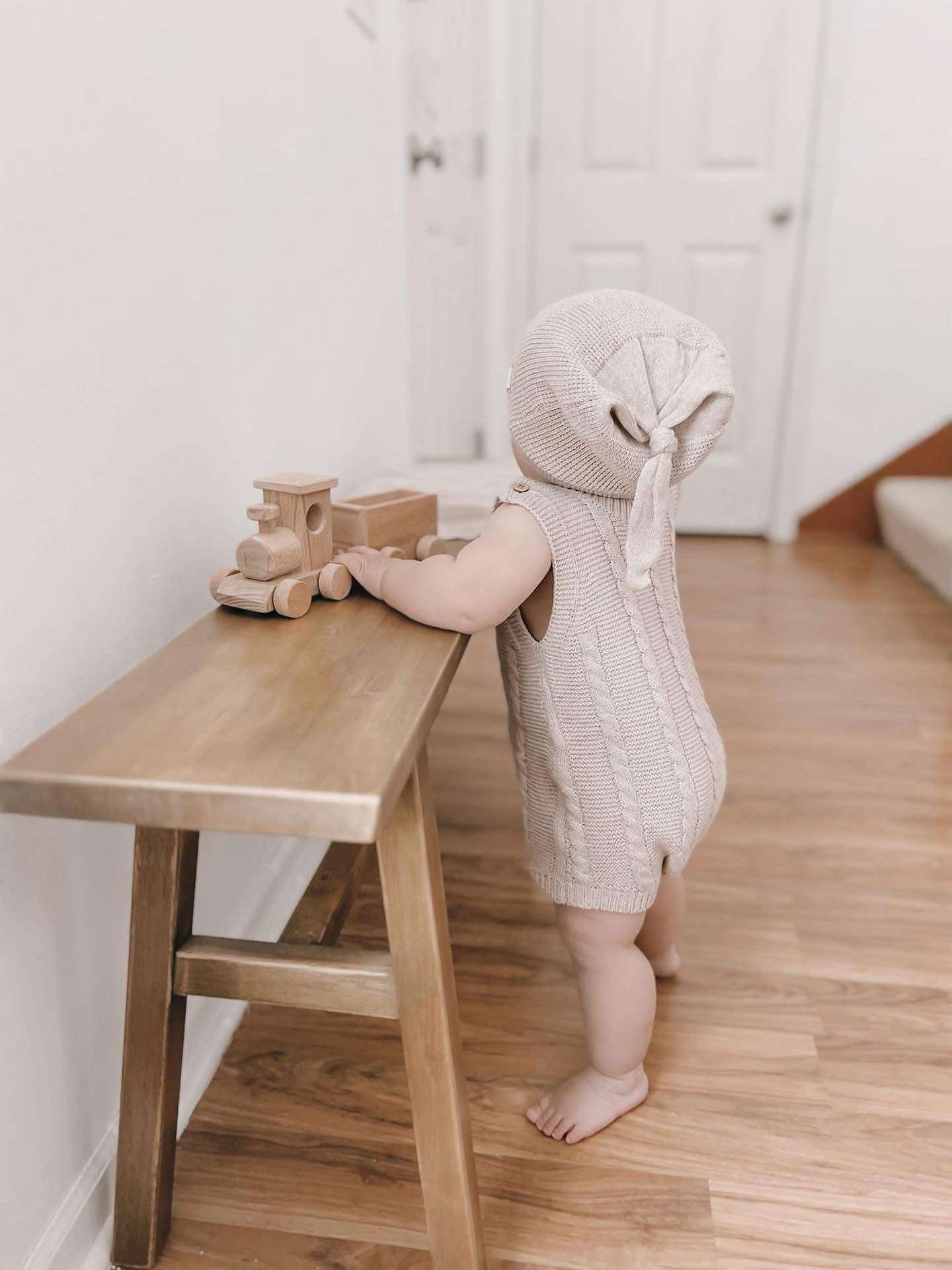 Luna + Luca Cable Knit Summer Romper | Heather Beige Milk & Baby