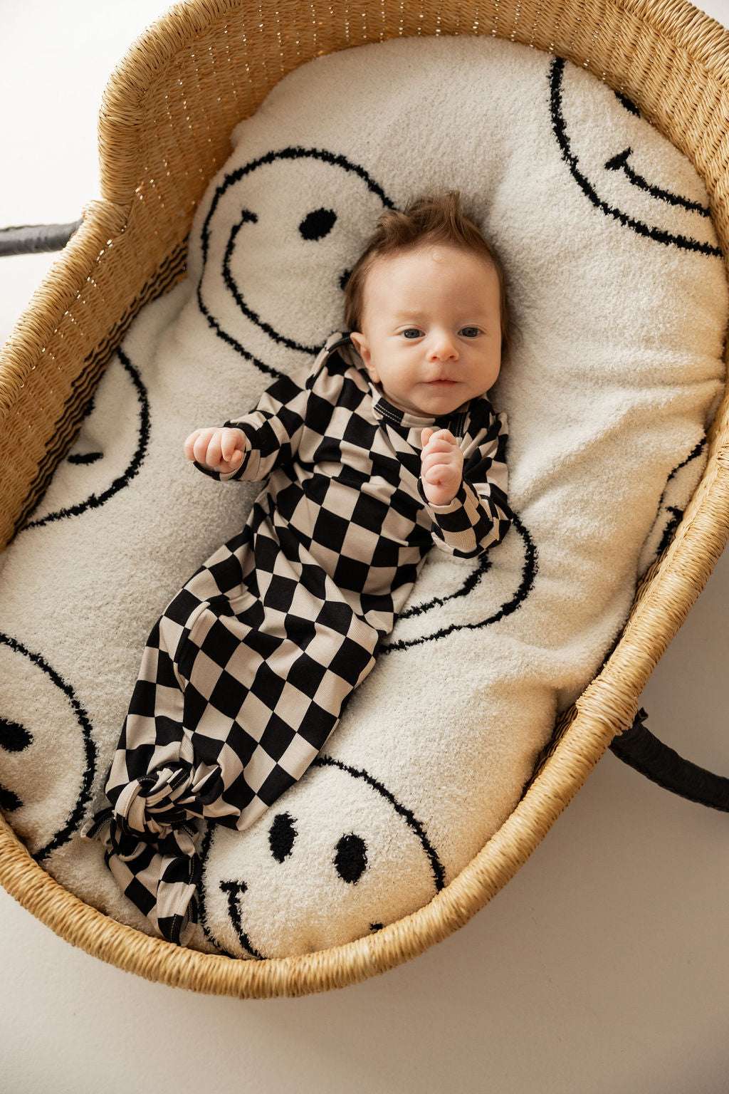 Black Checkerboard | Knotted Bamboo Gown Milk & Baby