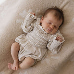 Flax | Long Sleeve Linen Romper Milk & Baby