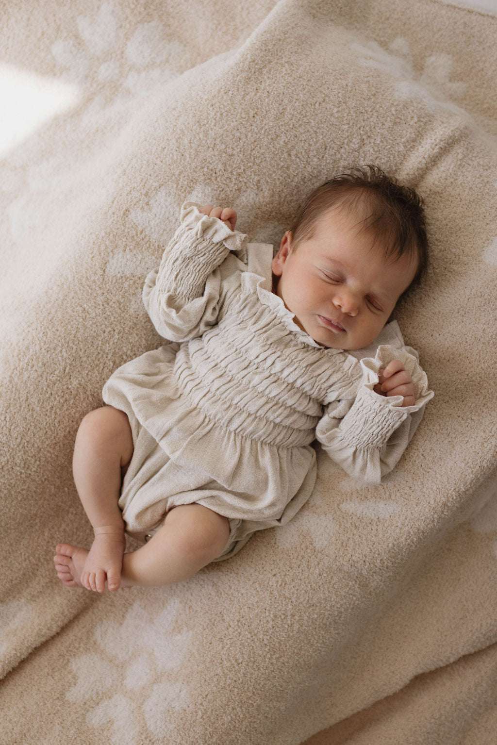 Flax | Long Sleeve Linen Romper Milk & Baby