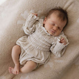 Flax | Long Sleeve Linen Romper Milk & Baby