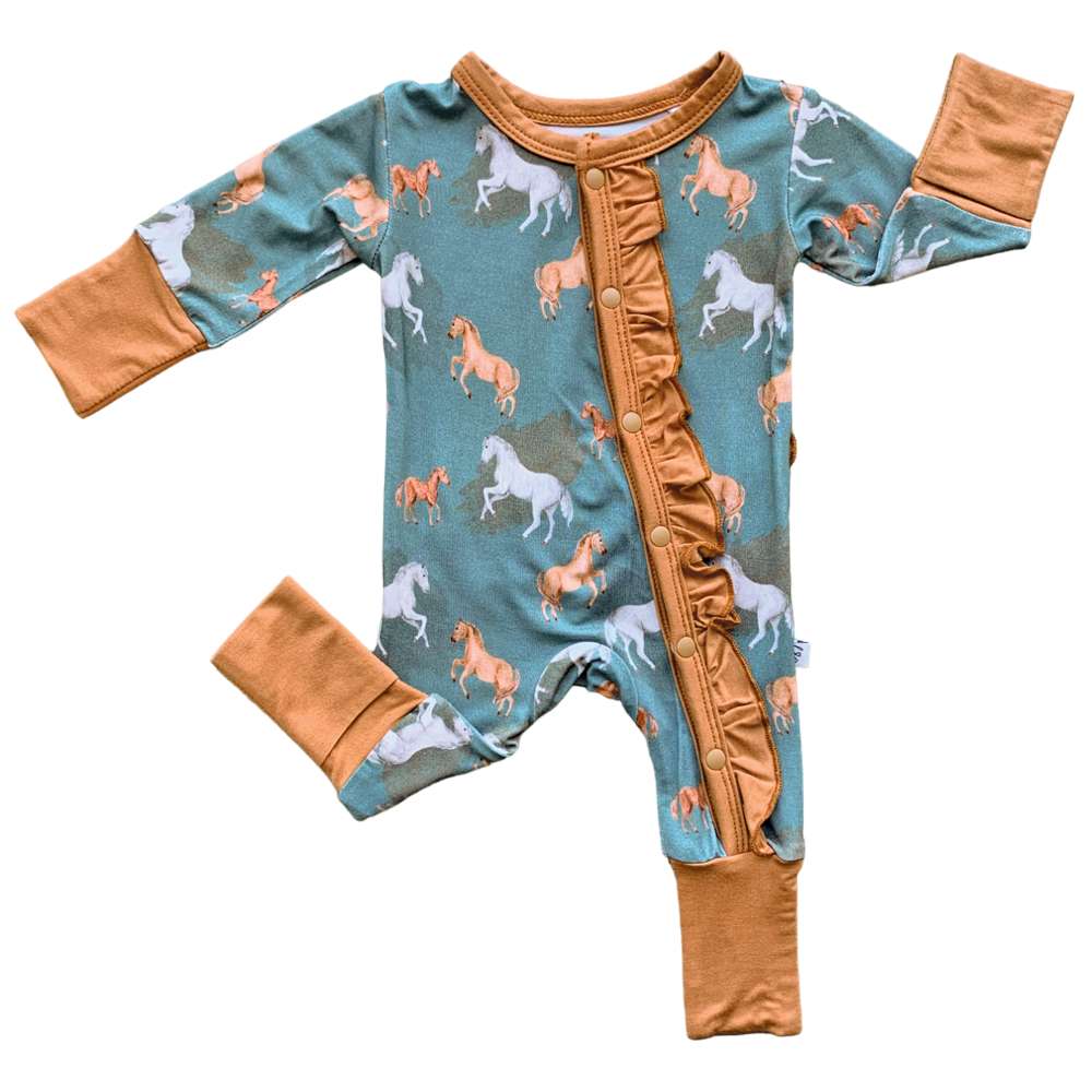 Ember Teal Bamboo Ruffle Convertible Footie Milk & Baby