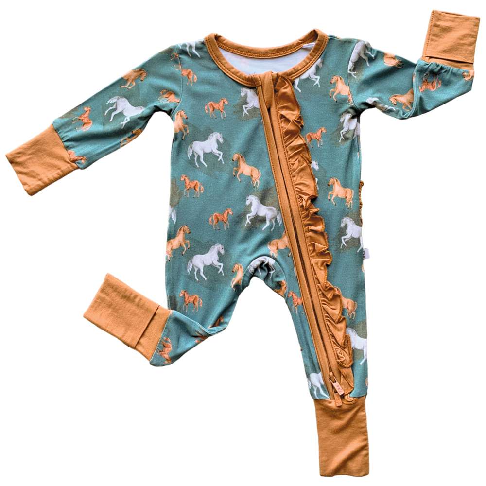 Ember Teal Bamboo Ruffle Convertible Footie Milk & Baby