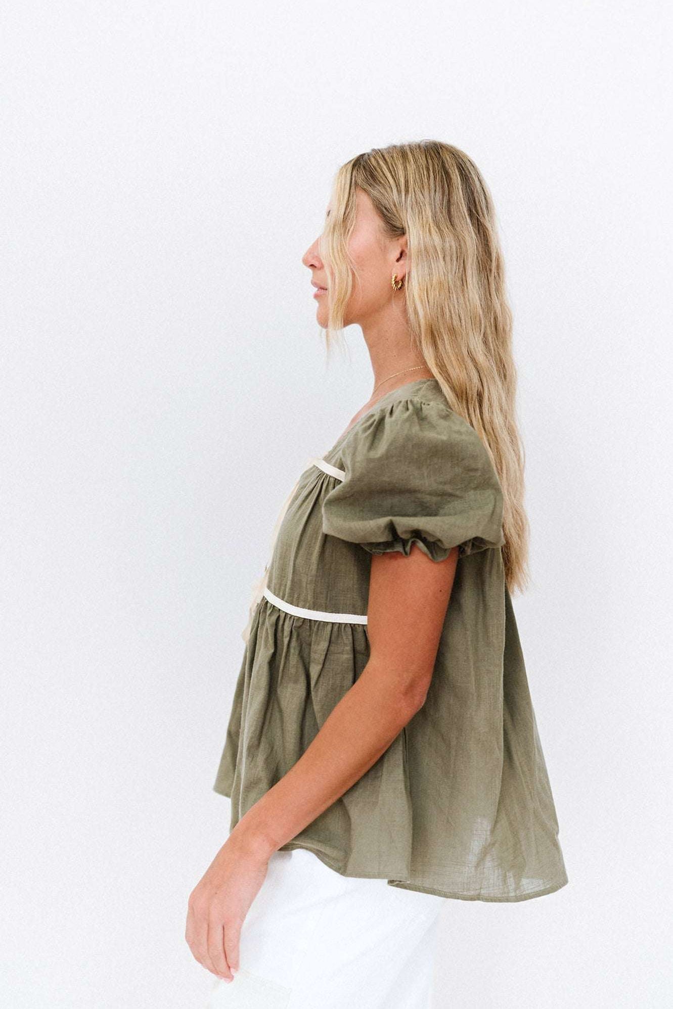 Winny Top in Olive | Nursing Friendly Milk & Baby