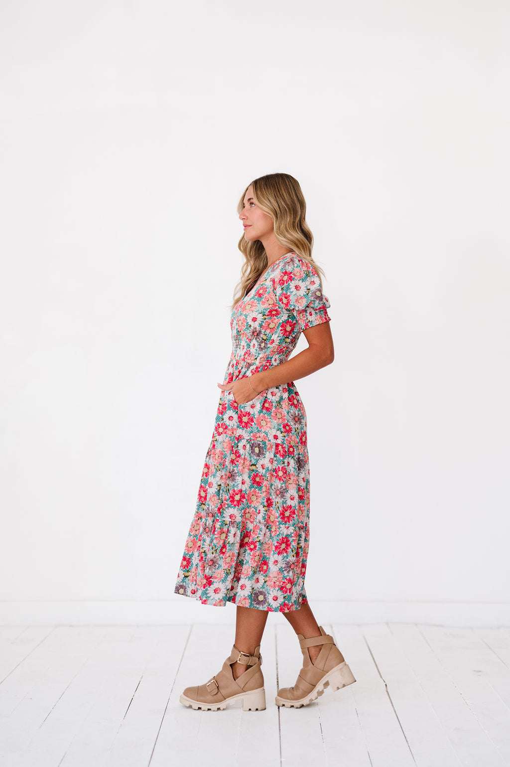 Margo Dress in Floral Teal | Nursing Friendly Milk & Baby