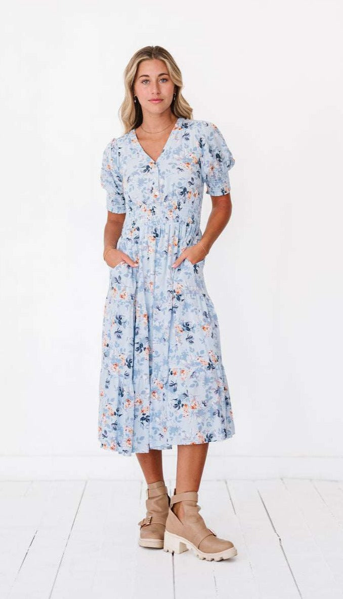 Margo Dress in Sky Blue | Nursing Friendly Milk & Baby