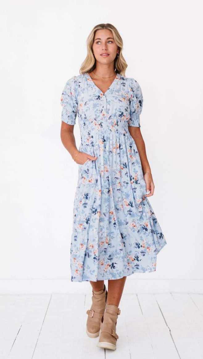 Margo Dress in Sky Blue | Nursing Friendly Milk & Baby