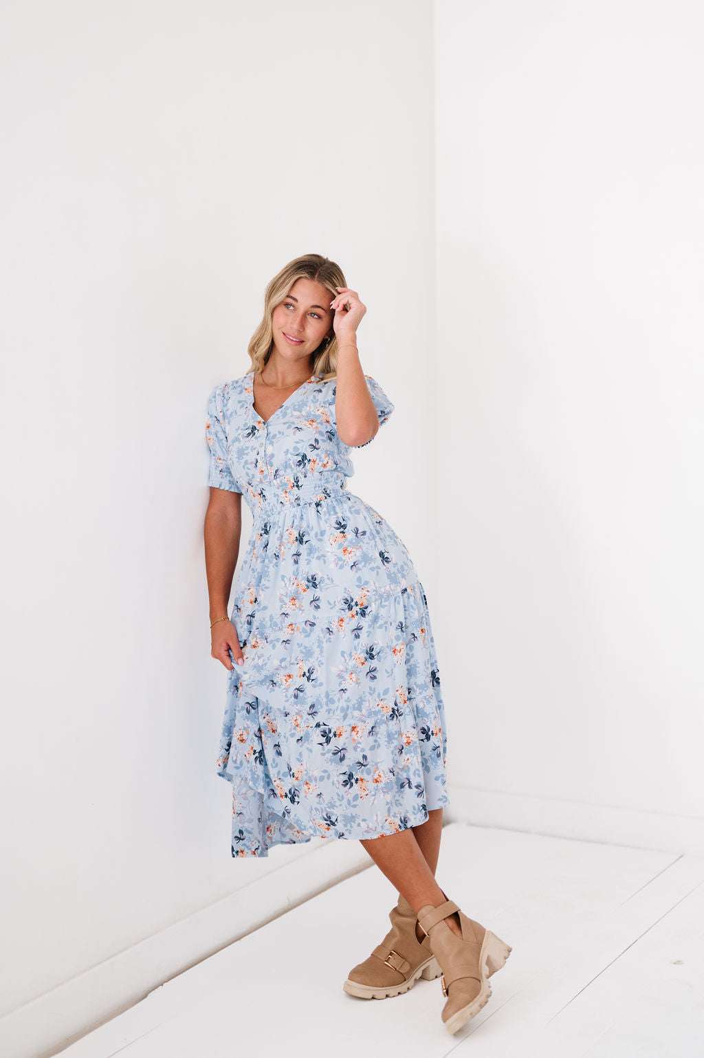 Margo Dress in Sky Blue | Nursing Friendly Milk & Baby