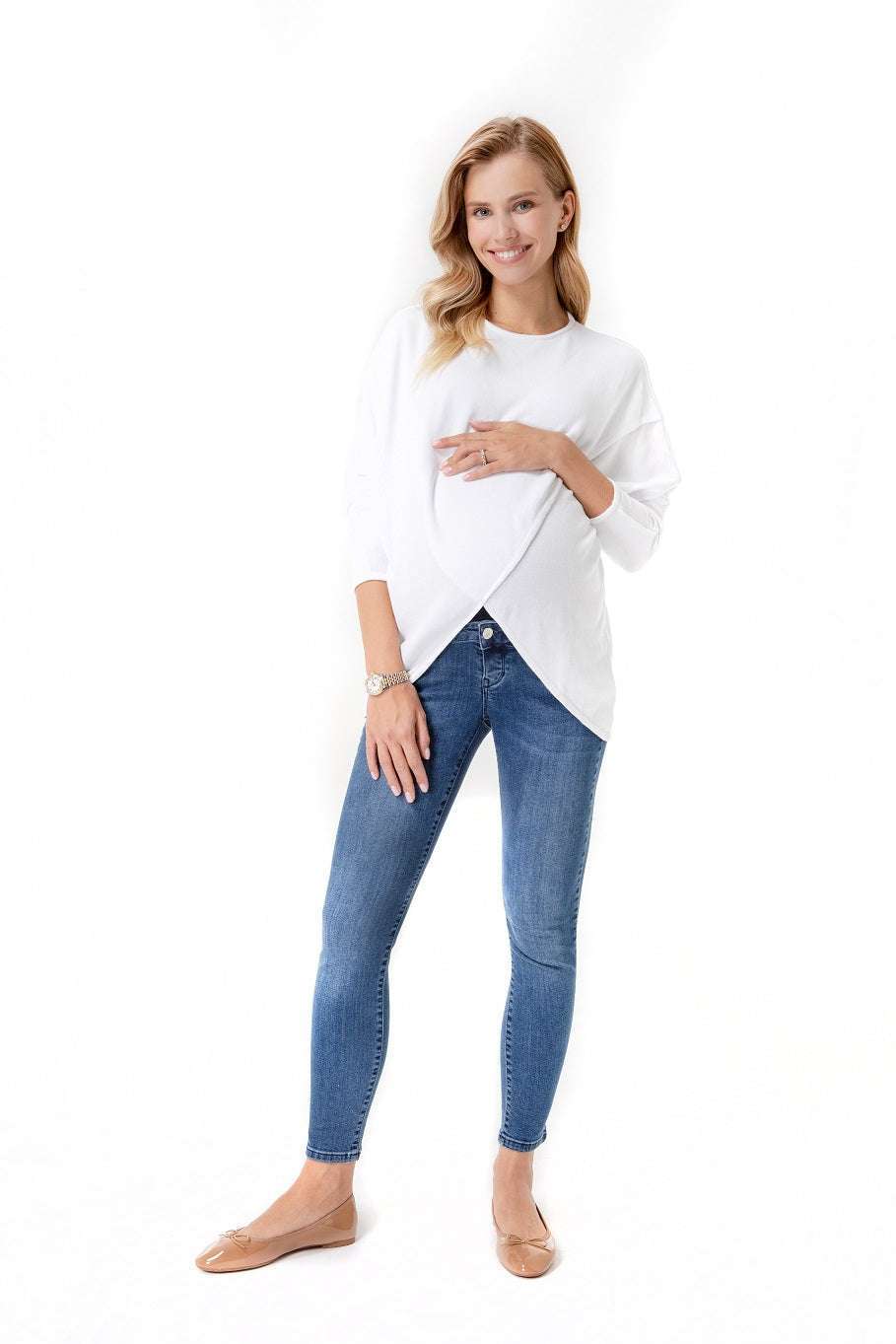 Let Loose Crossover Long Sleeve Maternity/Nursing Knit Top Milk & Baby