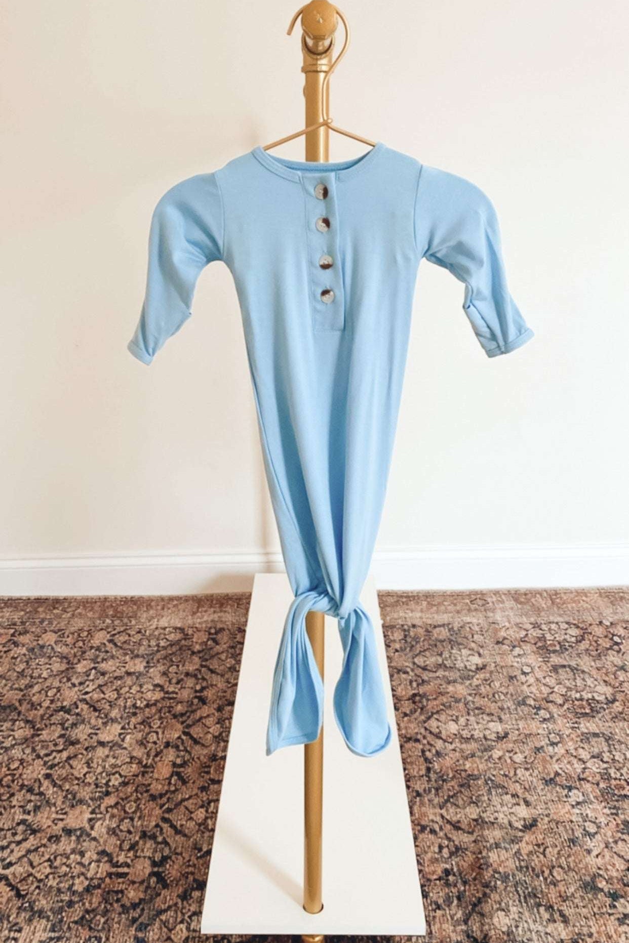 Emerson Knotted Baby Gown Set | Baby Blue Milk & Baby