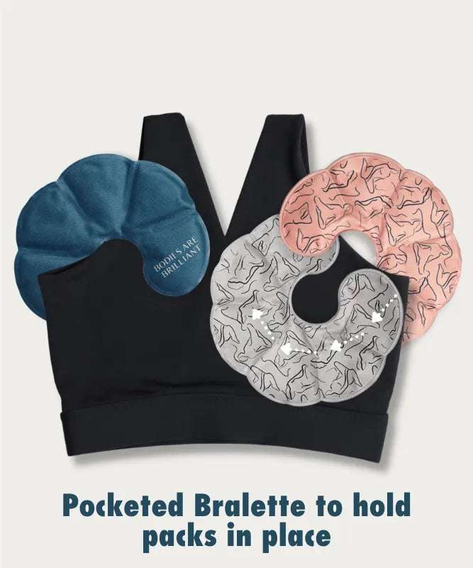 FourthWear Postpartum Bralette set of 3 + Breast Chest Ice Heat Packs Saver Set | Milk & Baby