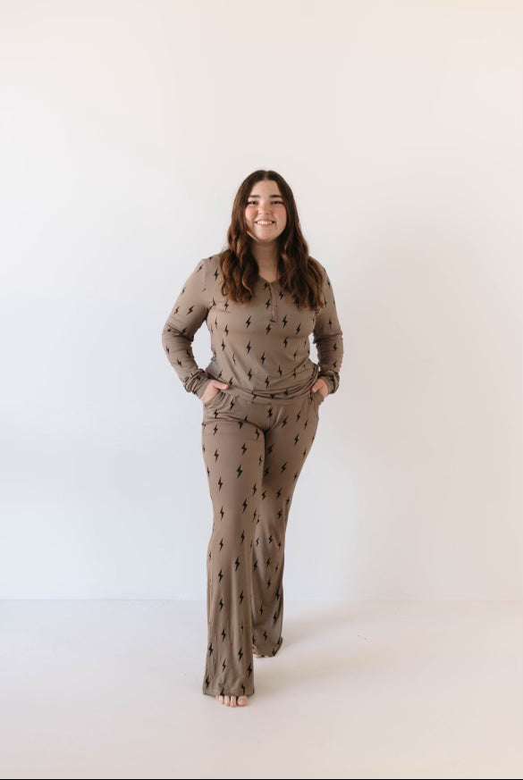 Brown & Black Lightning Bolt | Women's Bamboo Pajamas Milk & Baby