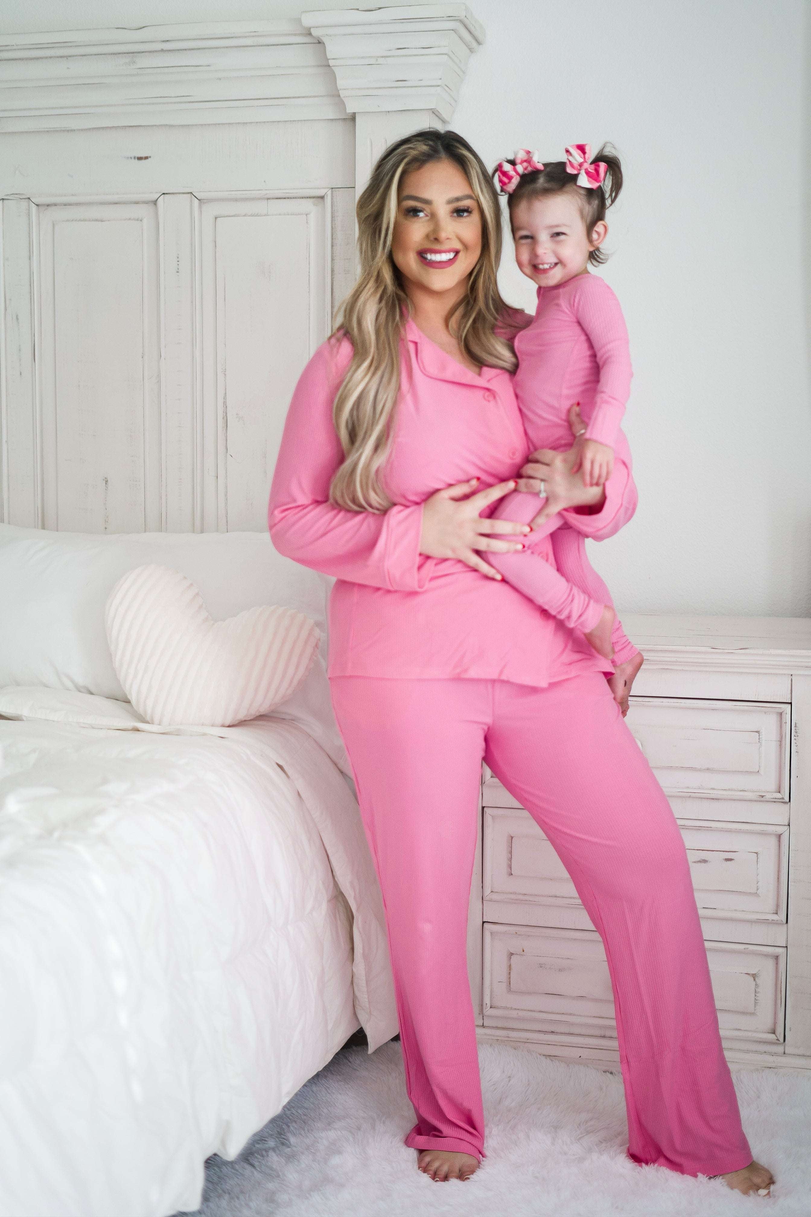 Bubblegum Rib Women's Dream Nursing Pajamas Milk & Baby