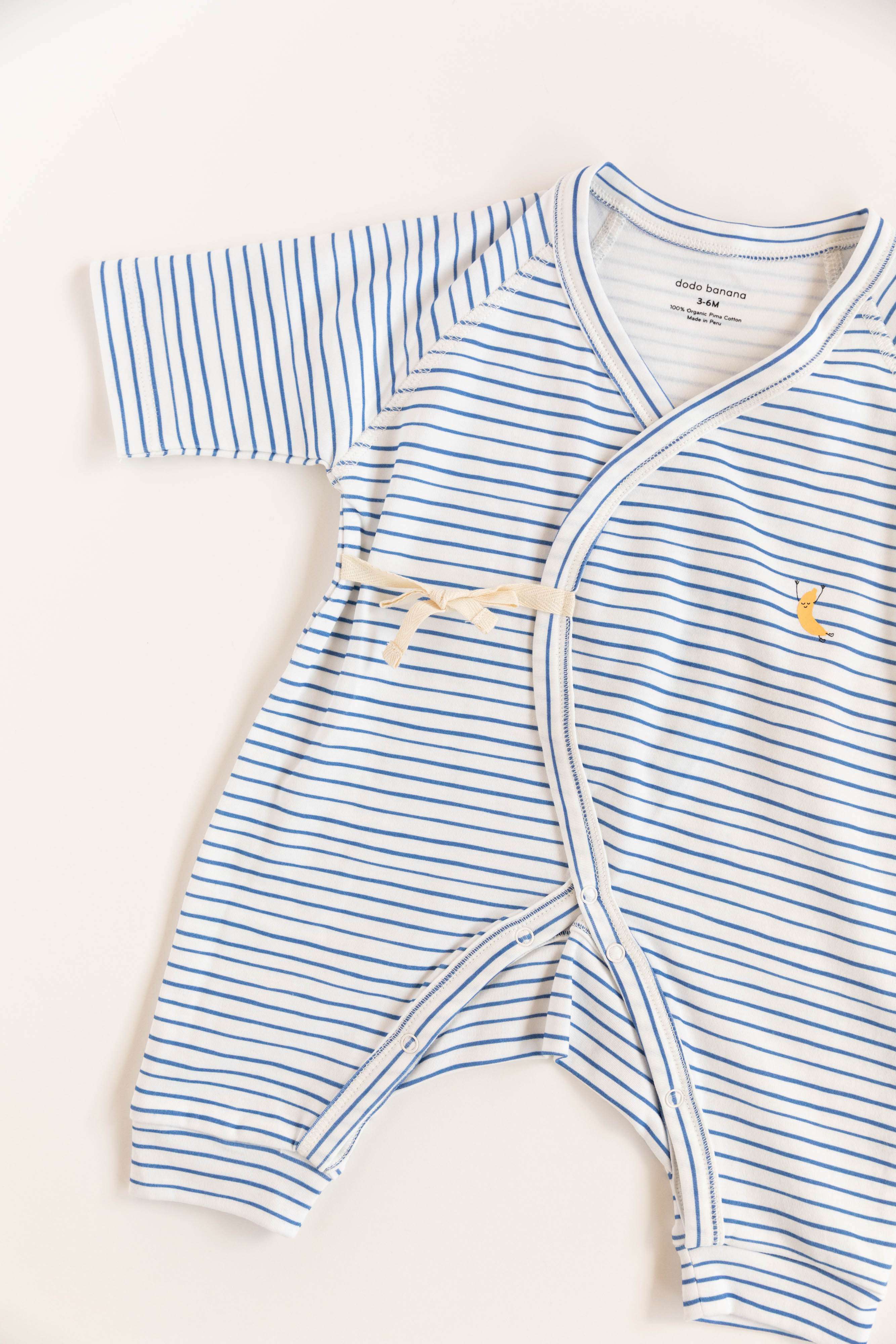 Blue Stripe Print Baby Kimono Onesie Milk & Baby