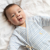 Blue Stripe Print Baby Kimono Onesie