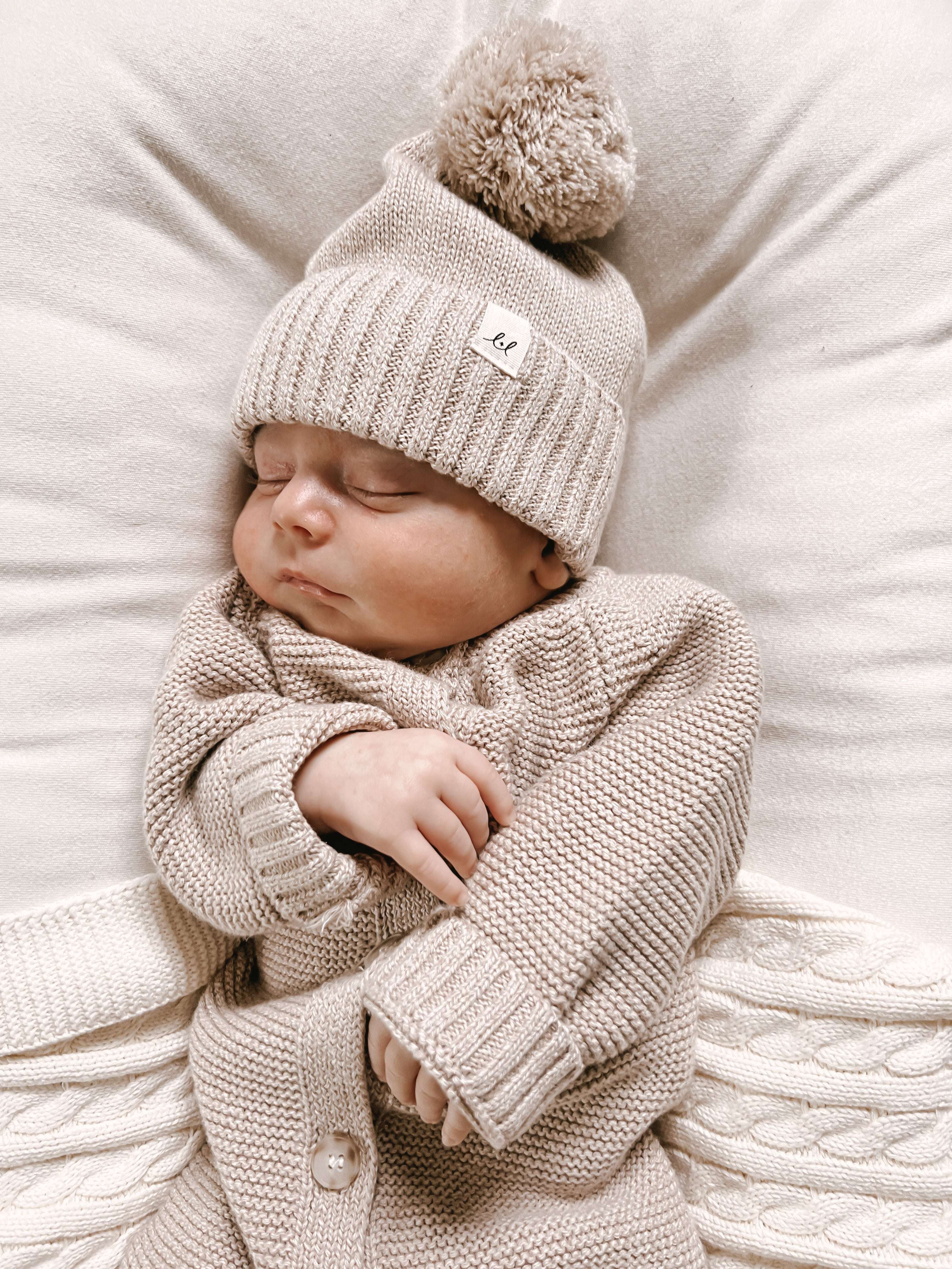 Luna + Luca Pom Beanie | Heather Beige Milk & Baby