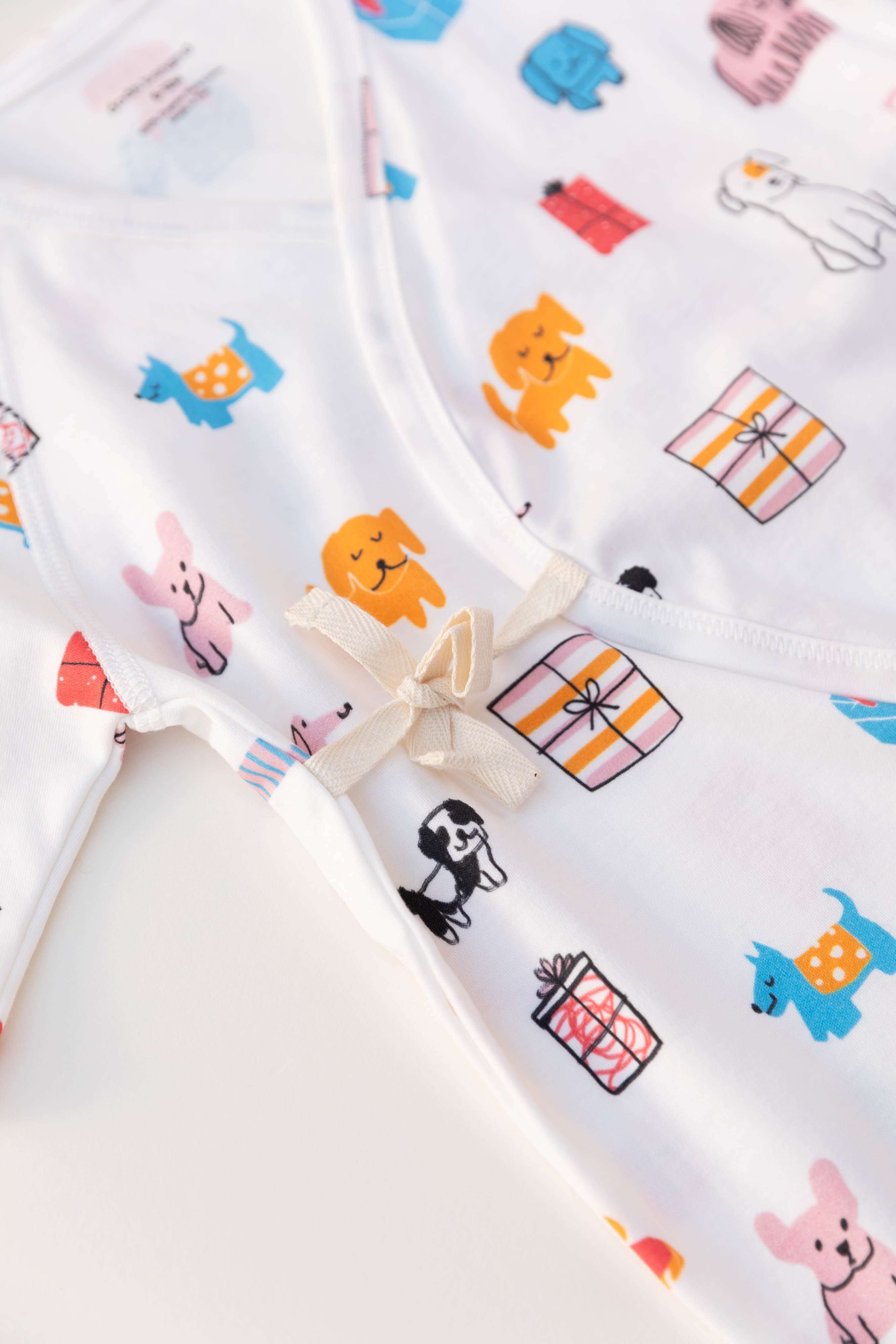 Puppy Party Baby Kimono Onesie Milk & Baby