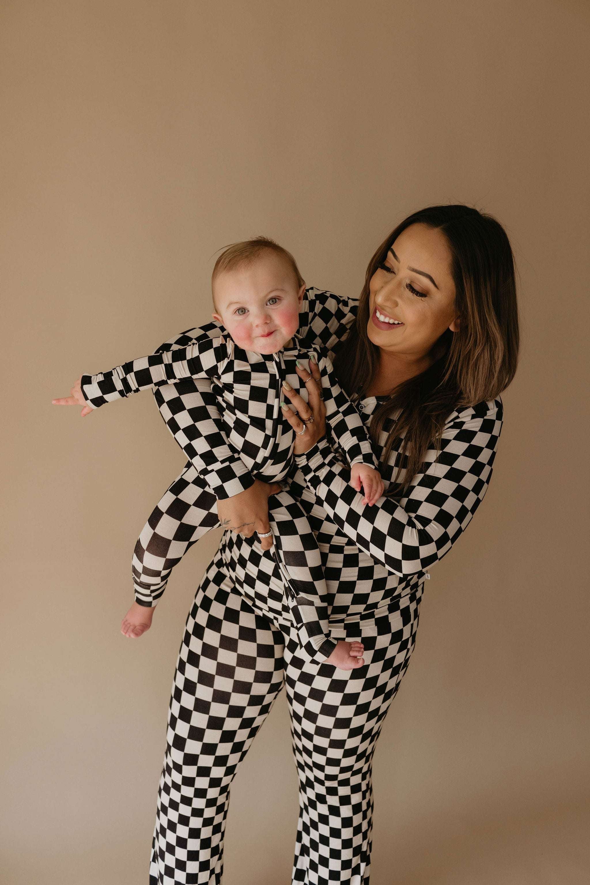 Bamboo Zip Pajamas | Black Checkerboard Milk & Baby