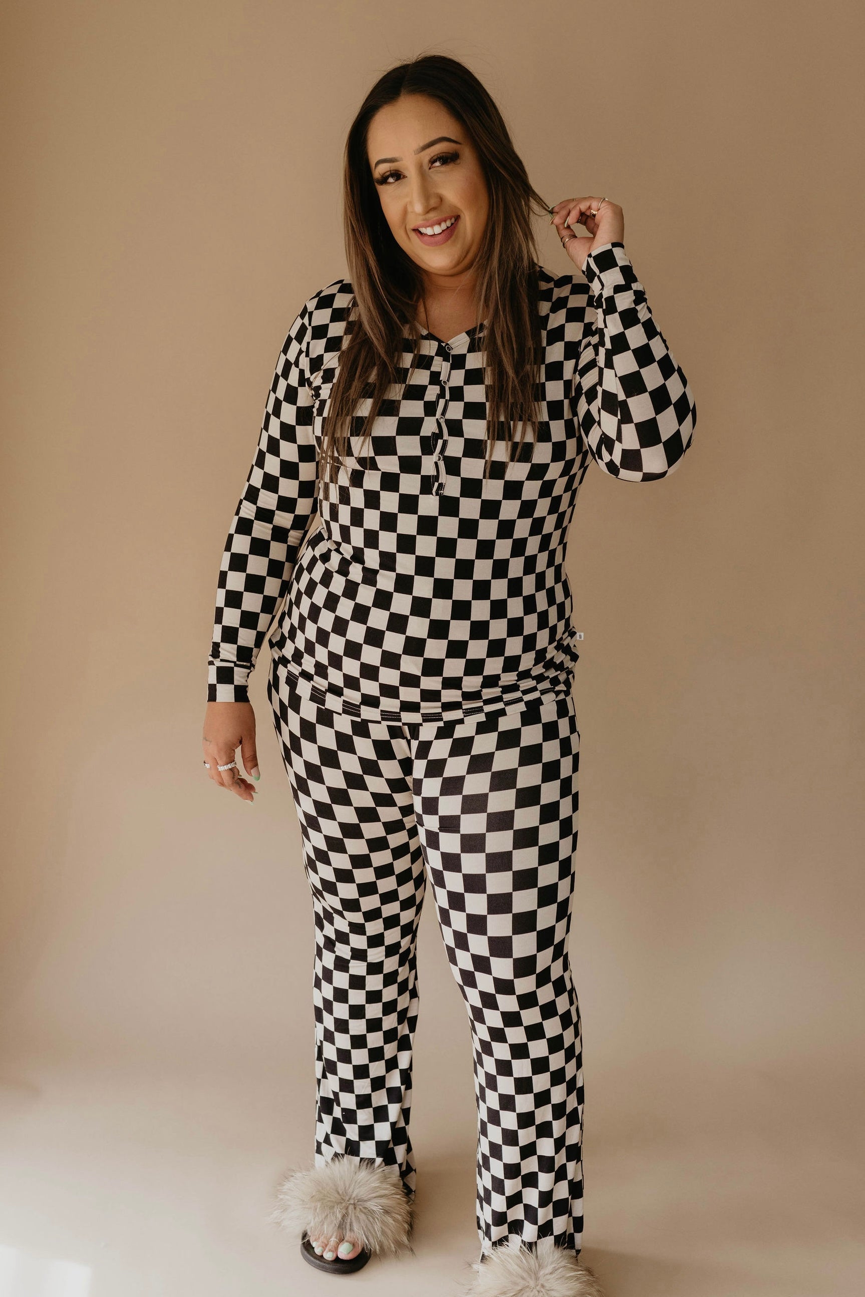 Black Checkerboard | Women's Bamboo Pajamas | Milk & Baby