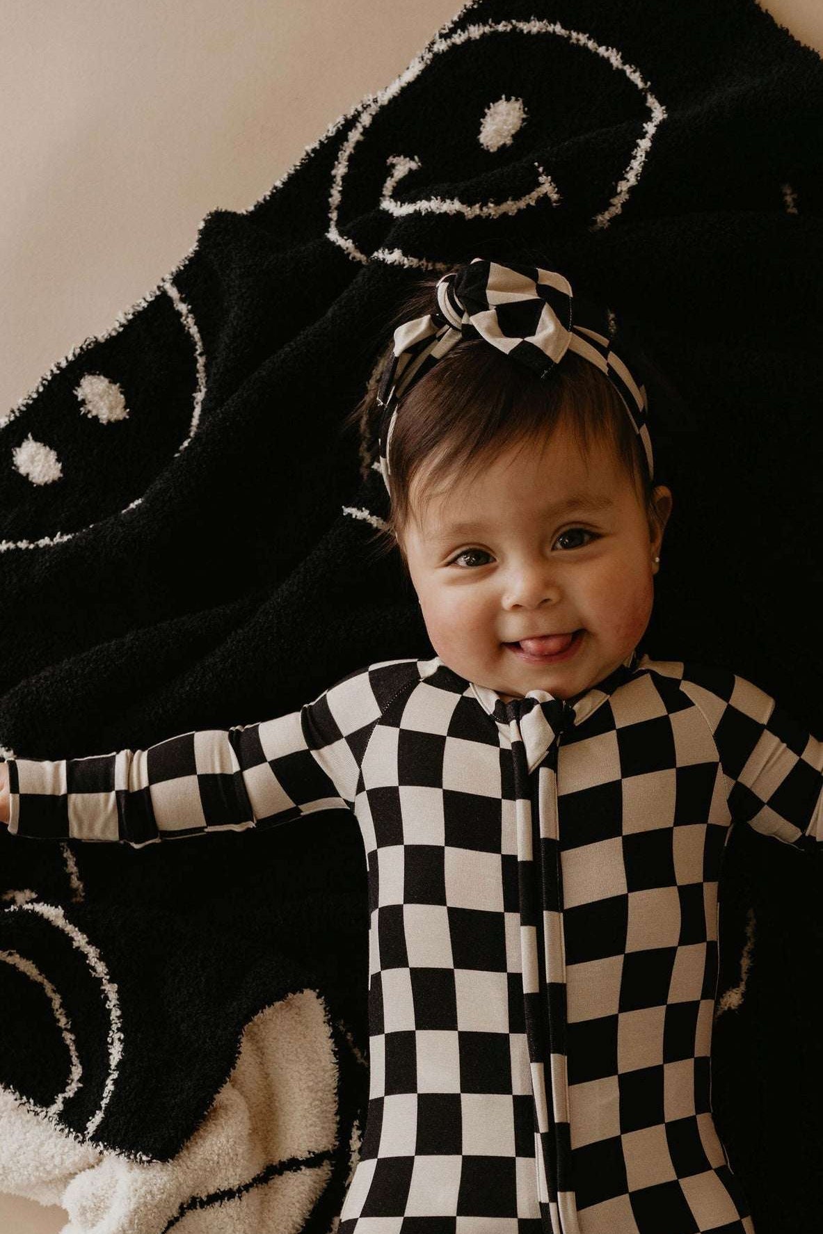 Bamboo Zip Pajamas | Black Checkerboard Milk & Baby