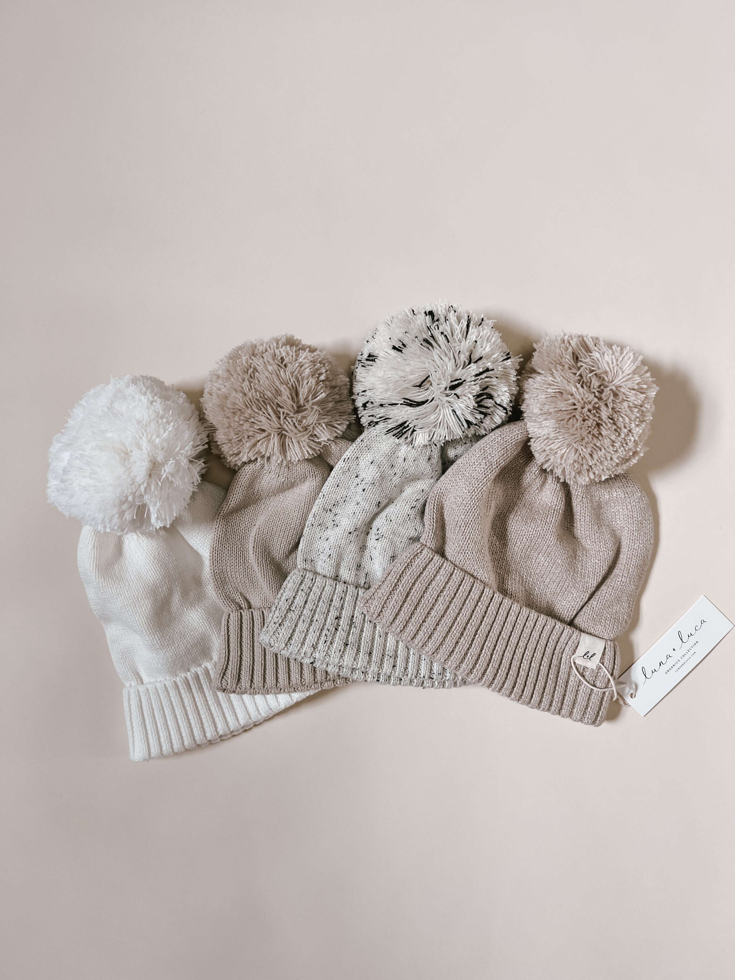 Luna + Luca Pom Beanie | Heather Beige Milk & Baby