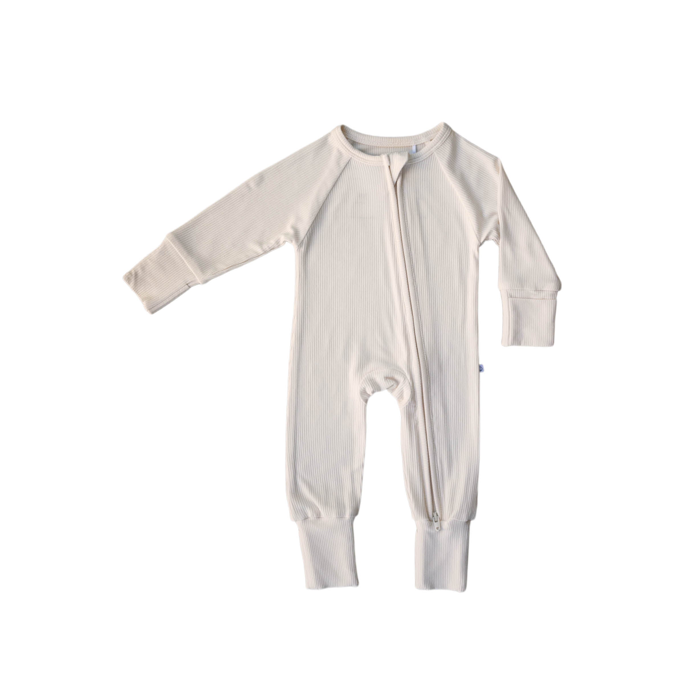 Ivory Ribbed | Bamboo Zip Romper Milk & Baby