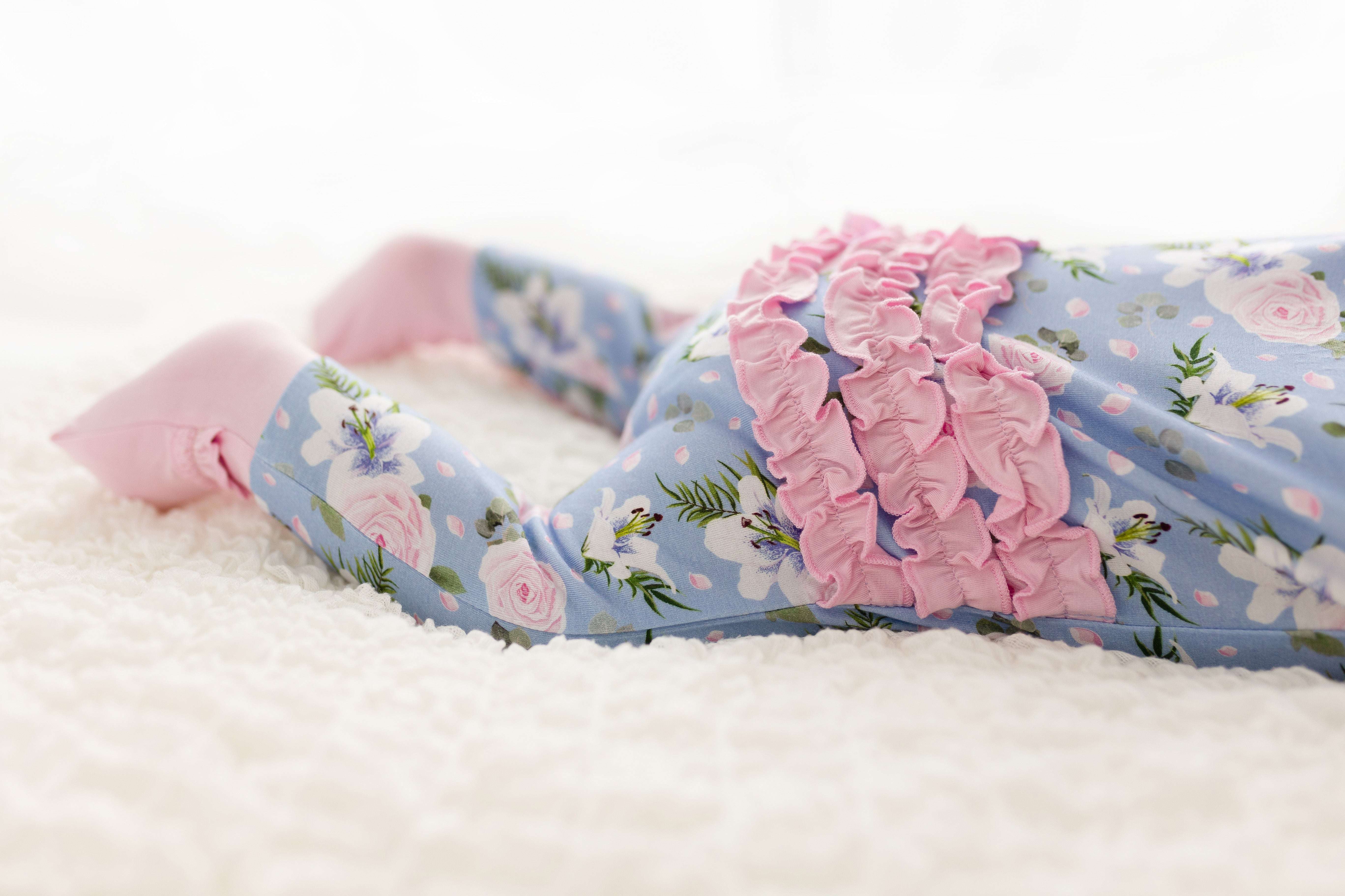 Lillian Floral Bamboo Ruffle Convertible Footie | Milk & Baby 