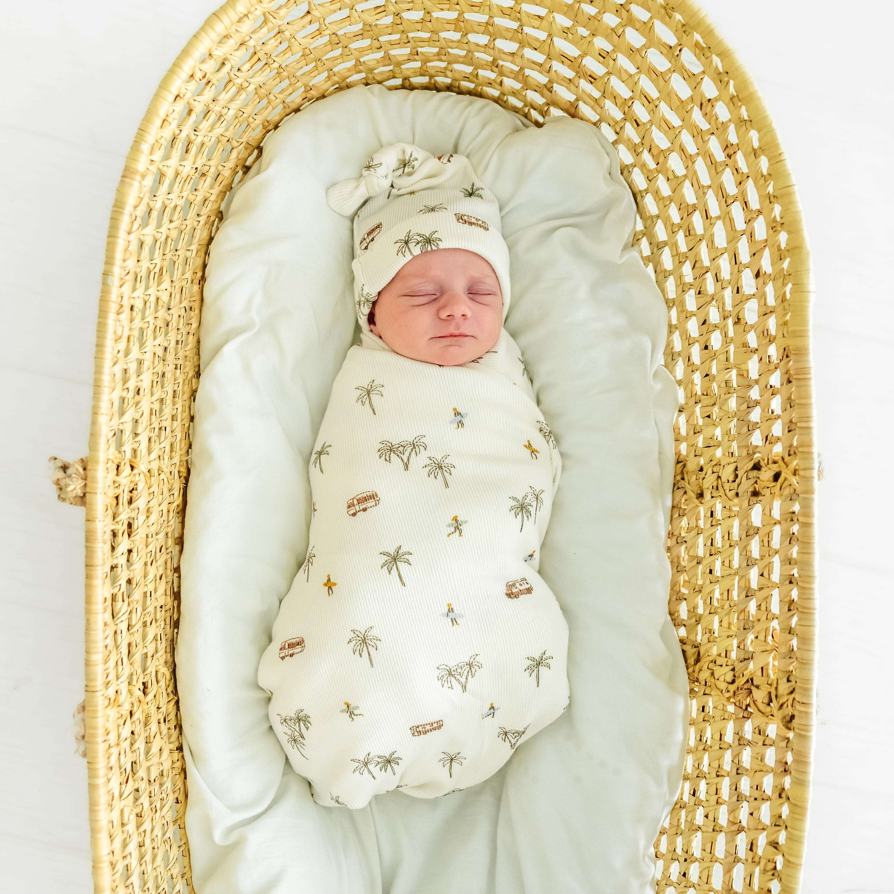 Organic Baby Swaddle Blanket & Hat | Malibu Milk & Baby