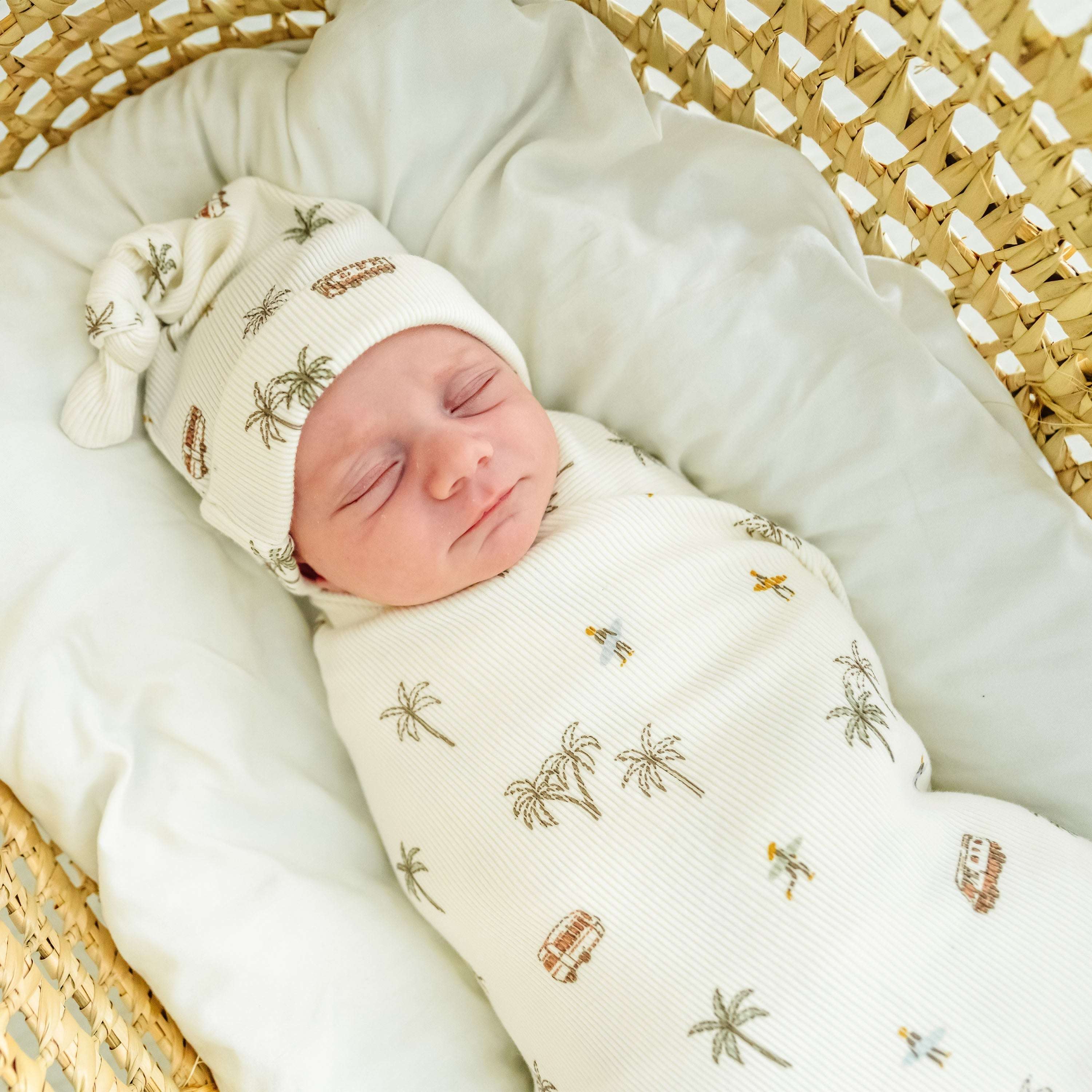 Organic Baby Swaddle Blanket & Hat | Malibu Milk & Baby