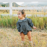 Gingham Peter Pan Collar Long Sleeve Bubble Romper