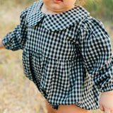 Gingham Peter Pan Collar Long Sleeve Bubble Romper