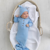 Newborn Knotted Gown & Hat Set Baby Blue, Newborn Clothes for Boys