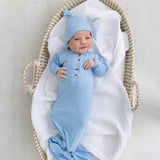 Newborn Knotted Gown & Hat Set Baby Blue, Newborn Clothes for Boys