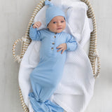 Newborn Knotted Gown & Hat Set Baby Blue, Newborn Clothes for Boys