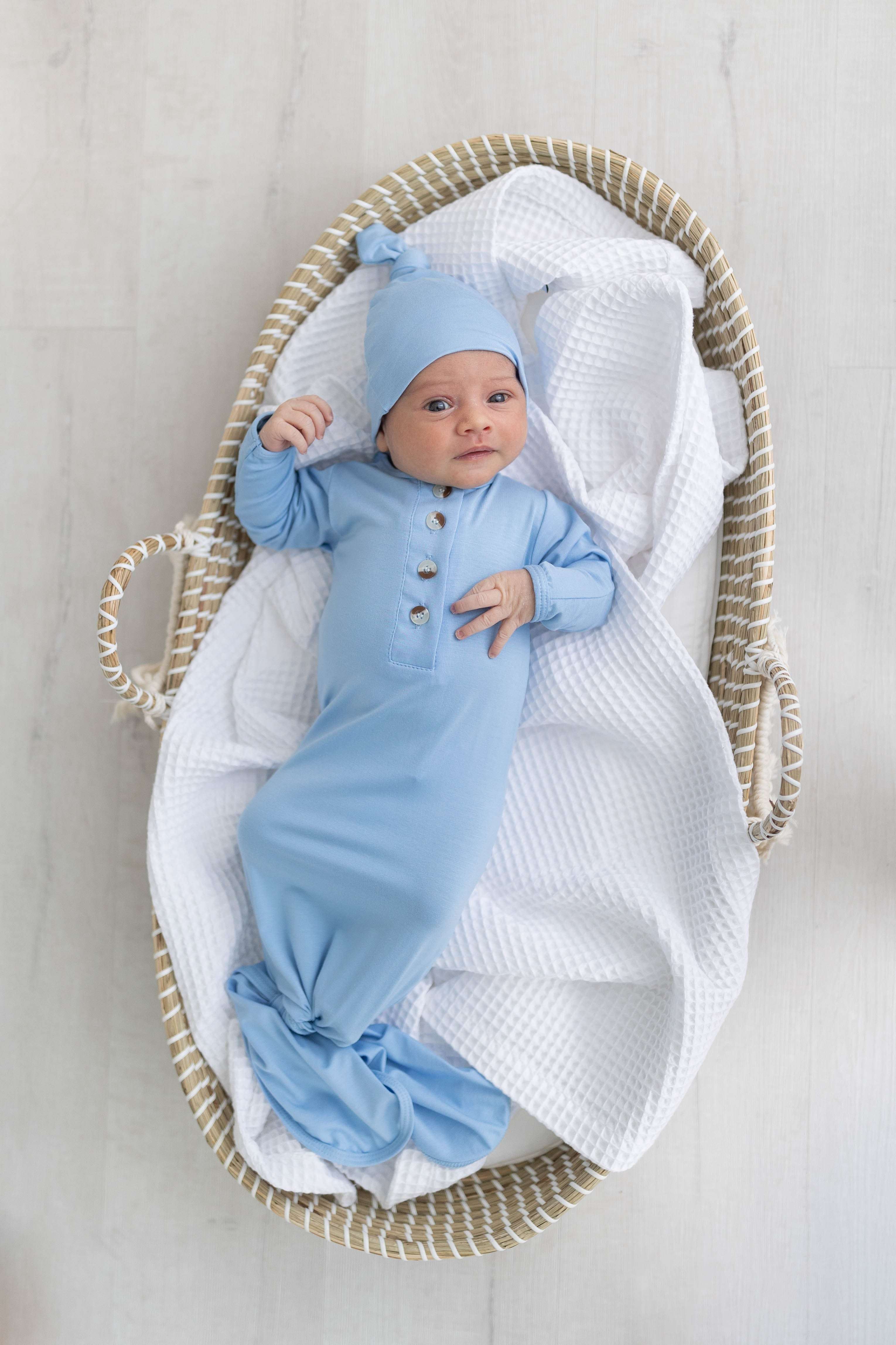 Emerson Knotted Baby Gown Set | Baby Blue Milk & Baby