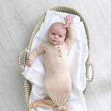 Emerson Knotted Baby Gown Set |Sand