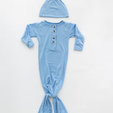 Newborn Knotted Gown & Hat Set Baby Blue, Newborn Clothes for Boys