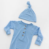 Newborn Knotted Gown & Hat Set Baby Blue, Newborn Clothes for Boys