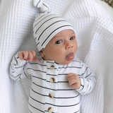 Top and Bottom Outfit and Hat Set (Newborn-12 months sizes) Black Stripes