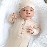 Emerson Knotted Baby Gown Set |Sand