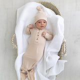 Emerson Knotted Baby Gown Set |Sand