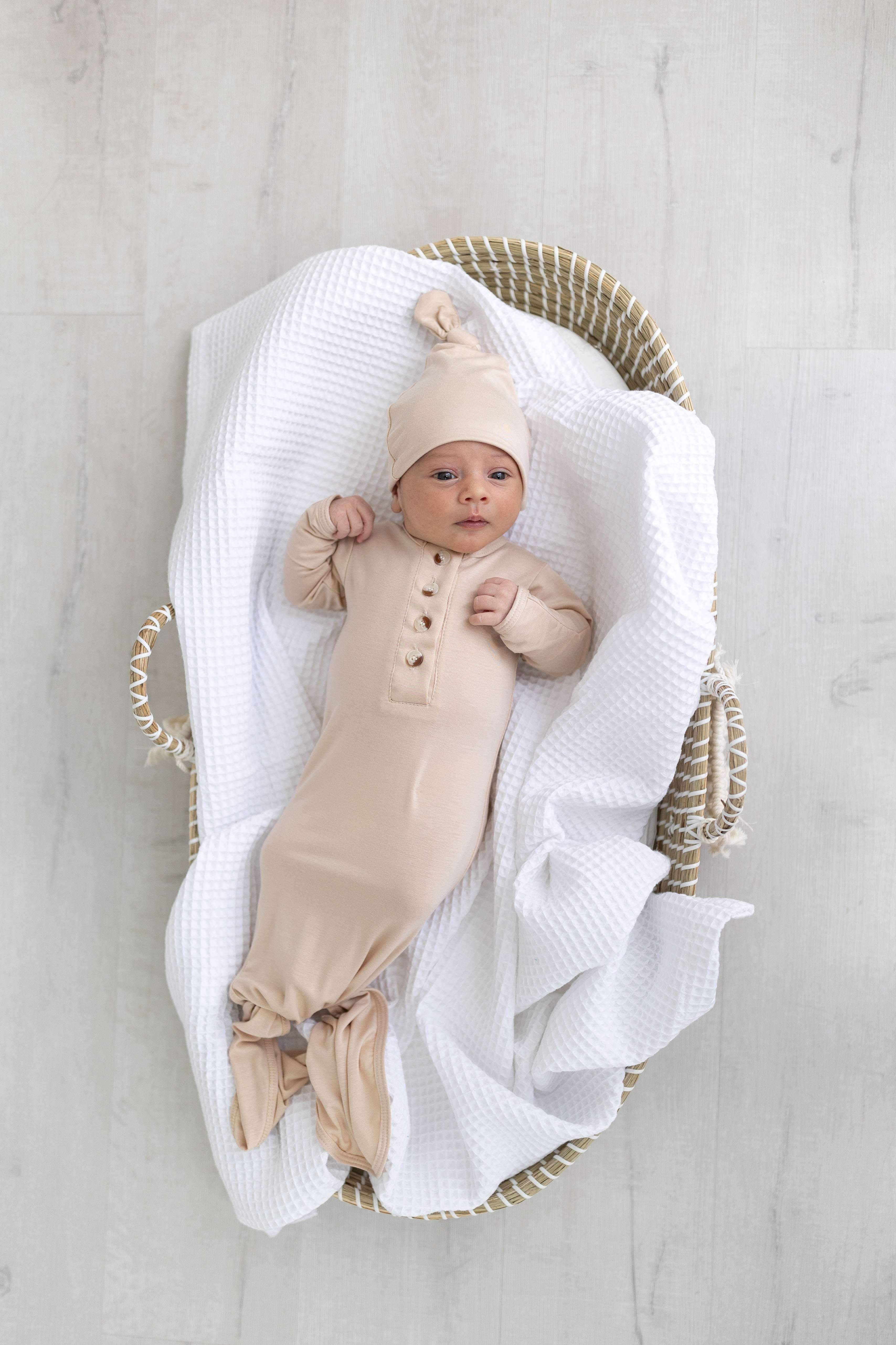 Emerson Knotted Baby Gown Set | Sand Milk & Baby