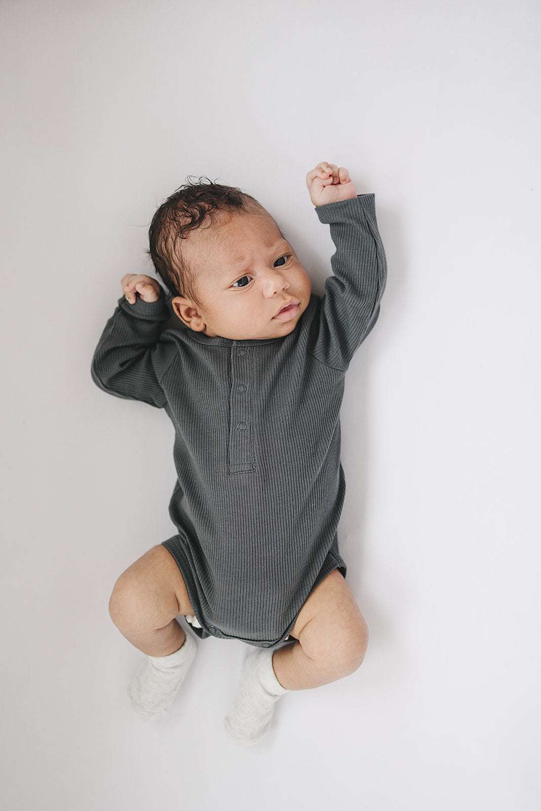 Charcoal Organic Snap Long Sleeve Ribbed Bodysuit Milk & Baby