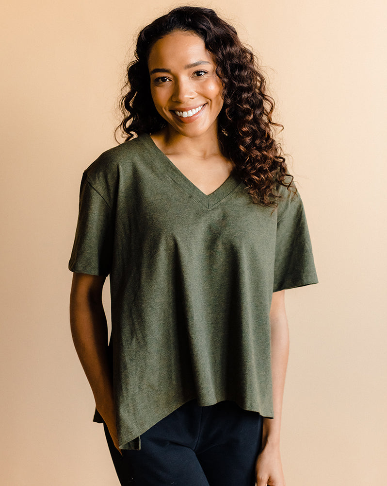 Everyday Every Way Maternity to Nursing V-Neck Tee - Heather Forest