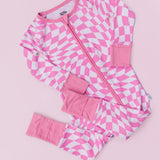 BUBBLEGUM WAVY CHECKERS DREAM ROMPER