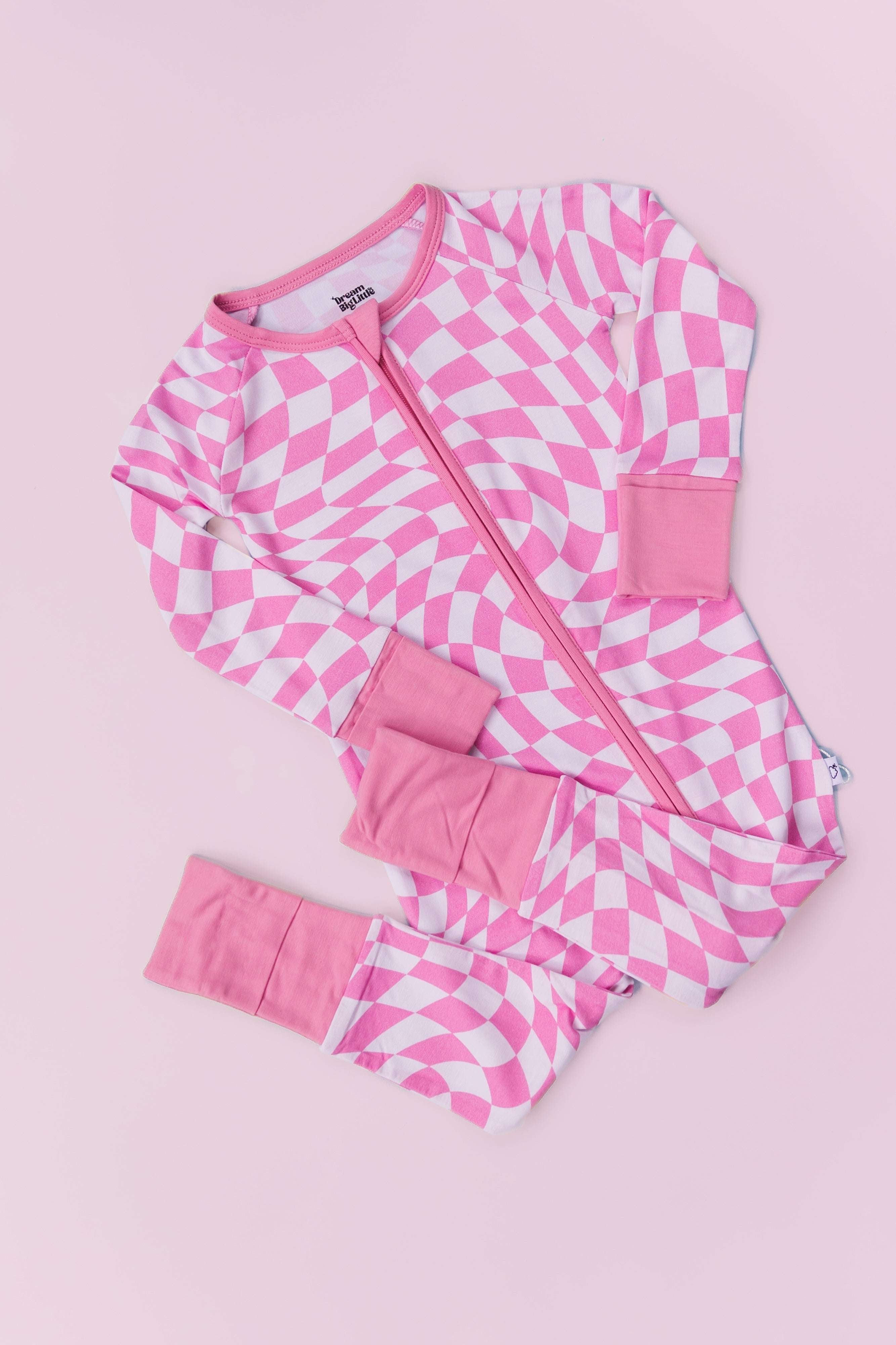 Bubblegum Wavy Checkers Dream Romper Milk & Baby