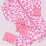 BUBBLEGUM WAVY CHECKERS DREAM ROMPER